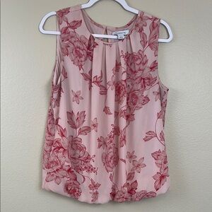 Liz Claiborne Lt. Pink with Pink Floral Design sleeve Pleated Blouse